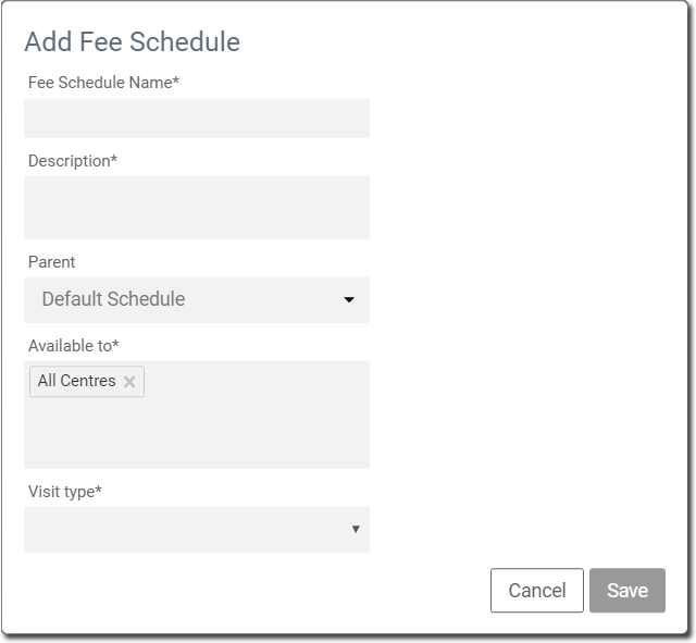 Add Fee Schedule Window