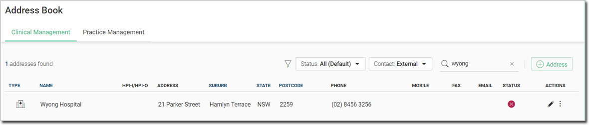 Example deactivated address in the address book