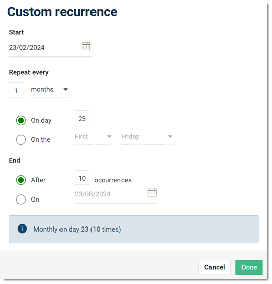 Custom Recurrence panel - Monthly