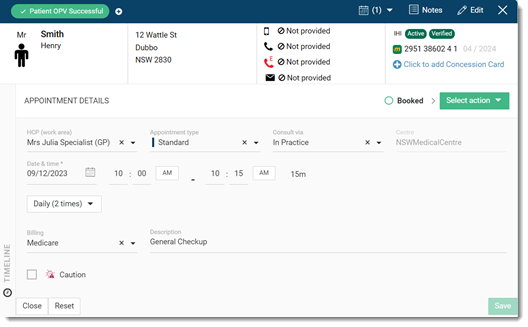 Add appointment for existing patient panel