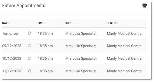 Future appointments Panel