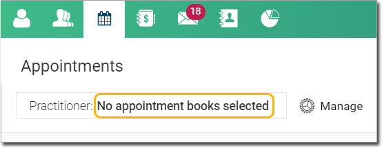 Appointments module with no practitioners selected