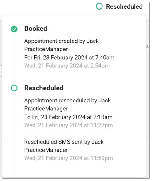 Rescheduled appointment SMS reminder