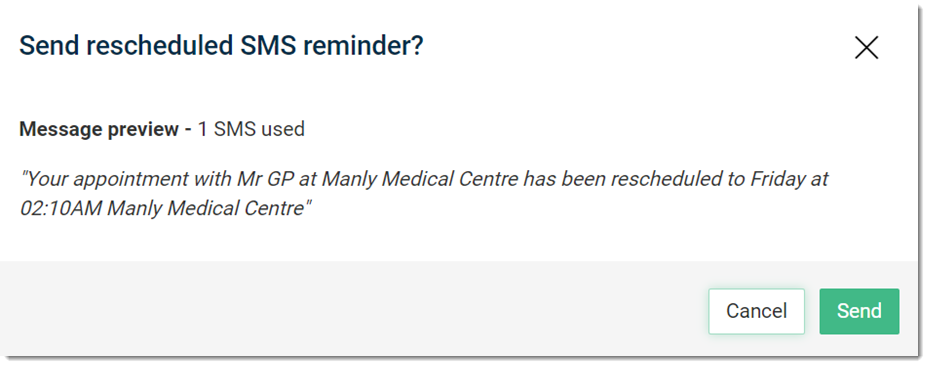 Rescheduled Appointments SMS reminder.