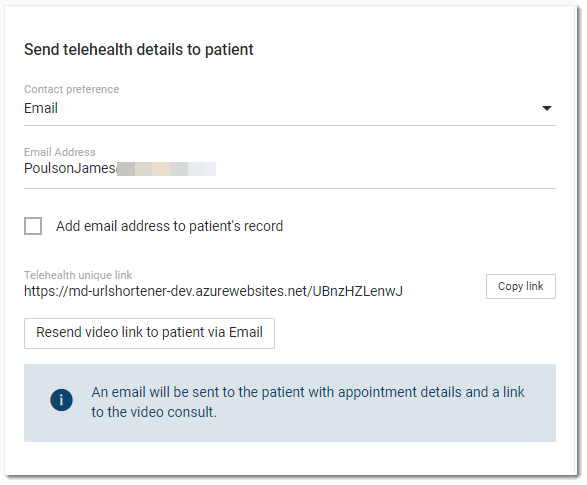 Resend video telehealth Appointments link