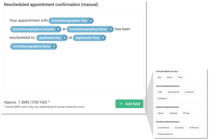 Rescheduled appointments SMS manual