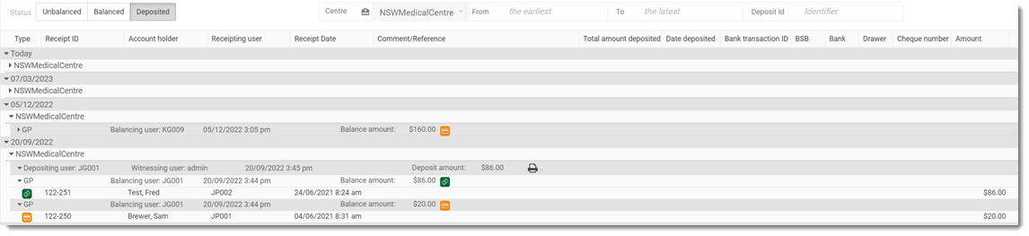 Example deposited items