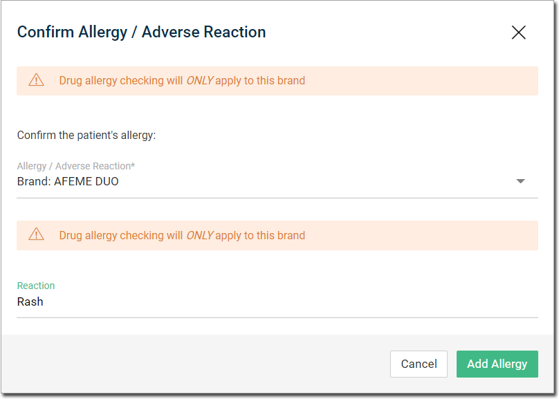 Completed allergy record