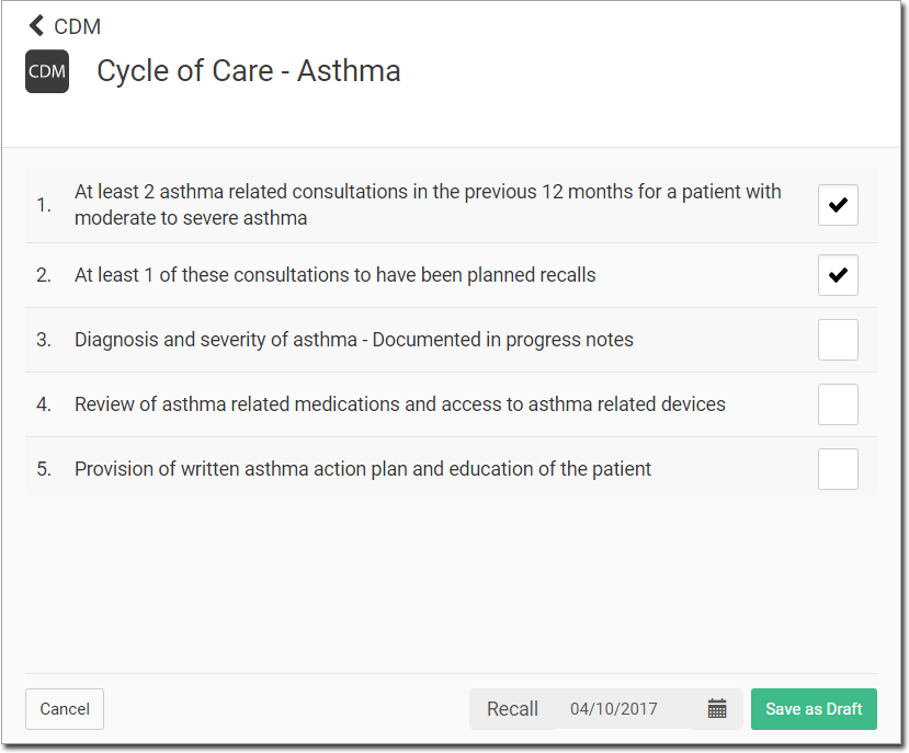 Cycle of Care - Asthma example