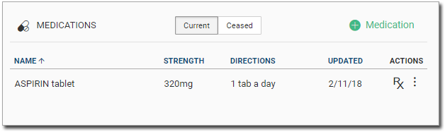 Example updated medication in the Medications list