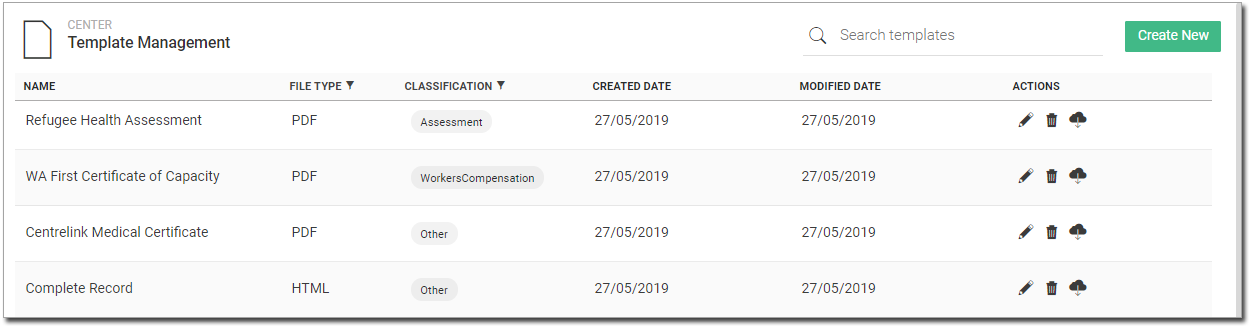 Templates in the Template Management pane