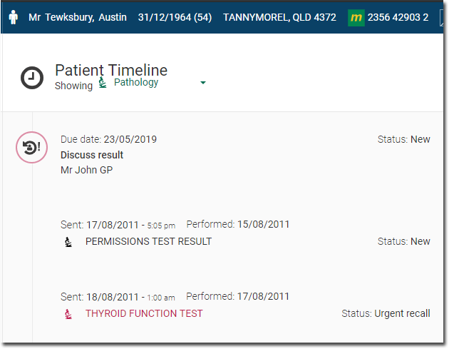 Example result in timeline