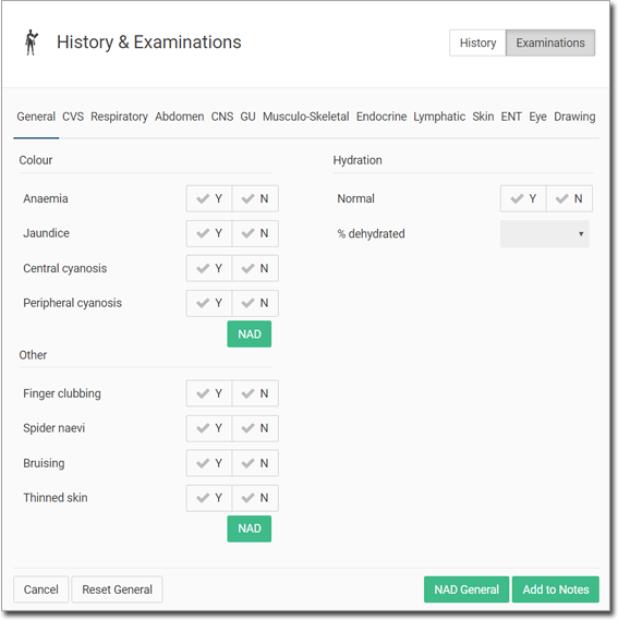 Example Examination - General tab