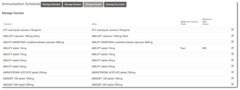 Example Manage Vaccine Window