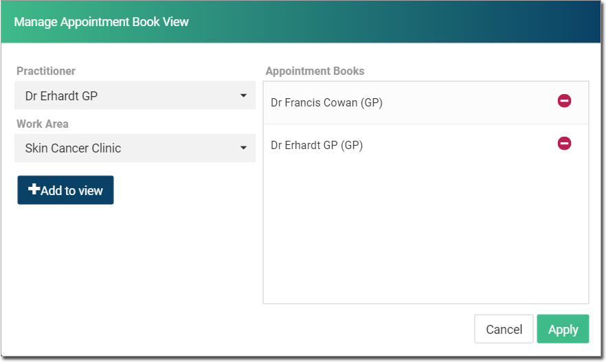 Manage Appointment Book View window