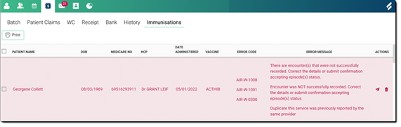 Immunisations Tab