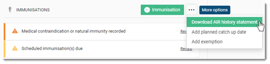 Immunisation - Download AIR History Statement