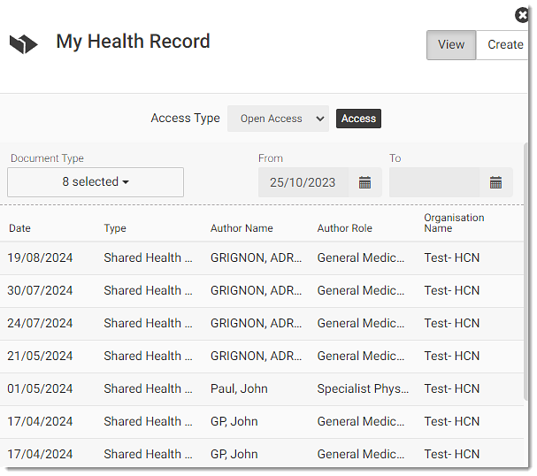 Access My Health Record panel