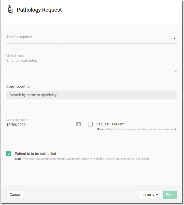 Pathology Request Window