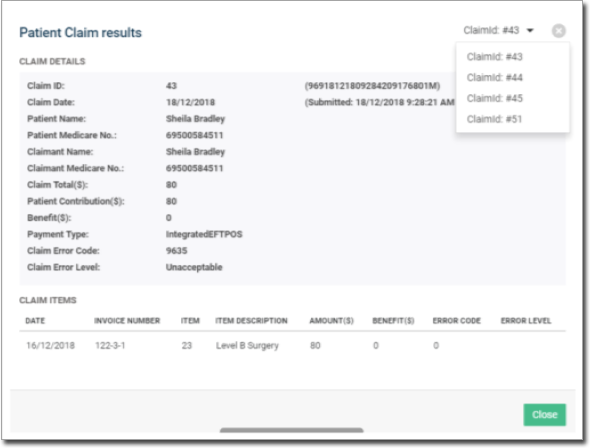 Claim Summary Display