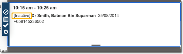 Example Inactive Patient in the Appointment Book