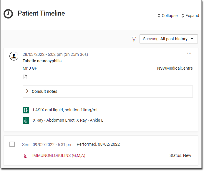 Patient Timeline example