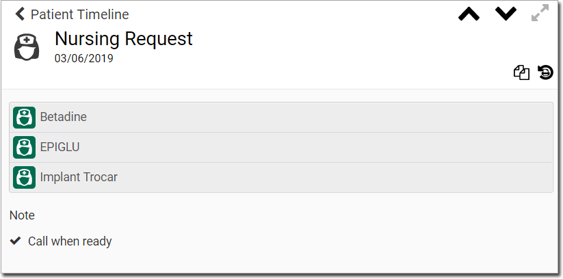 Patient Timeline showing Nursing Request