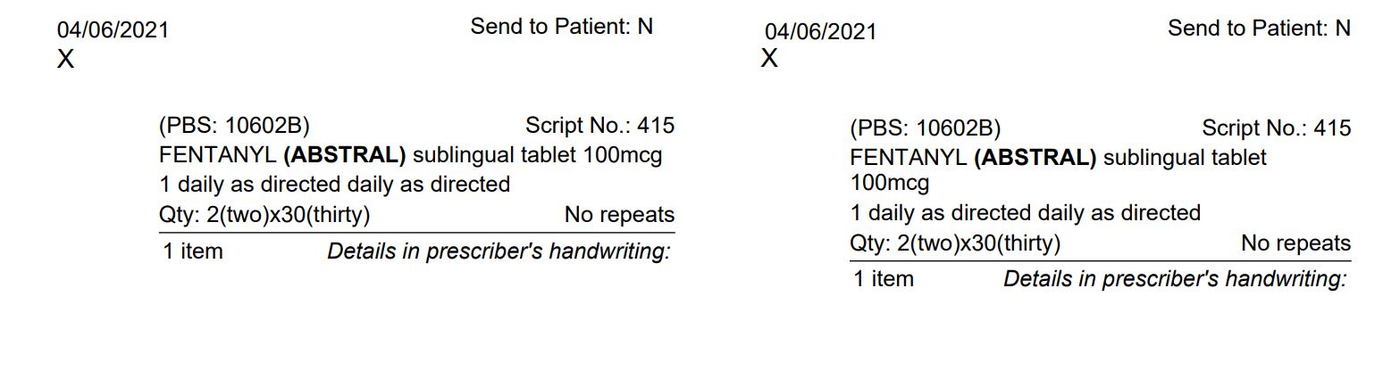 Example printed authority prescription