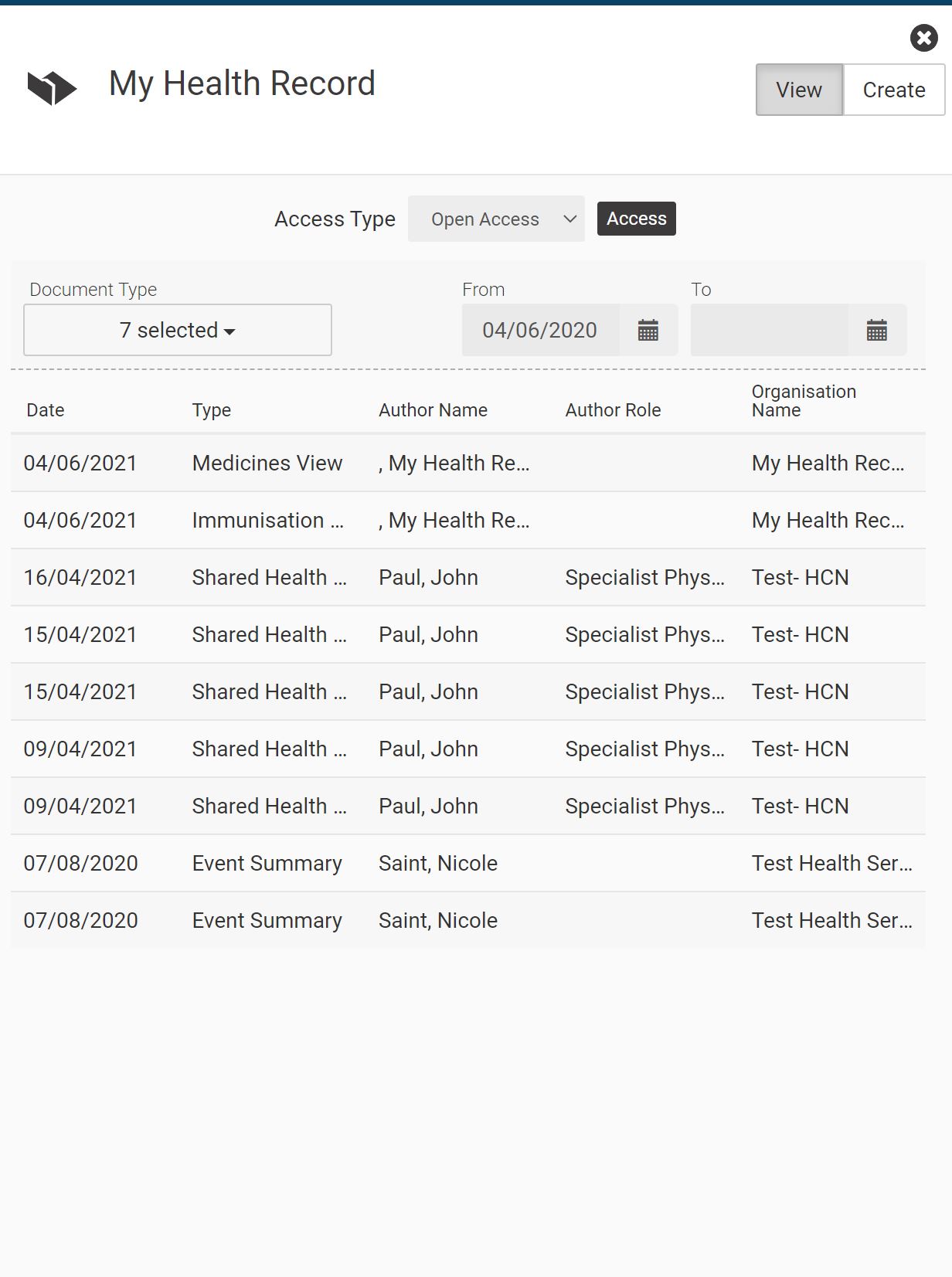 My Health Record example