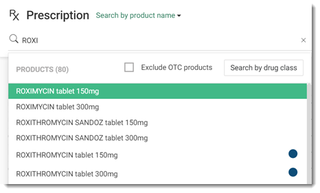 Example medication in the Prescription panel