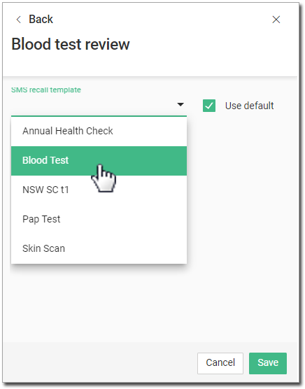 Example mapping of recall reasons to SMS templates