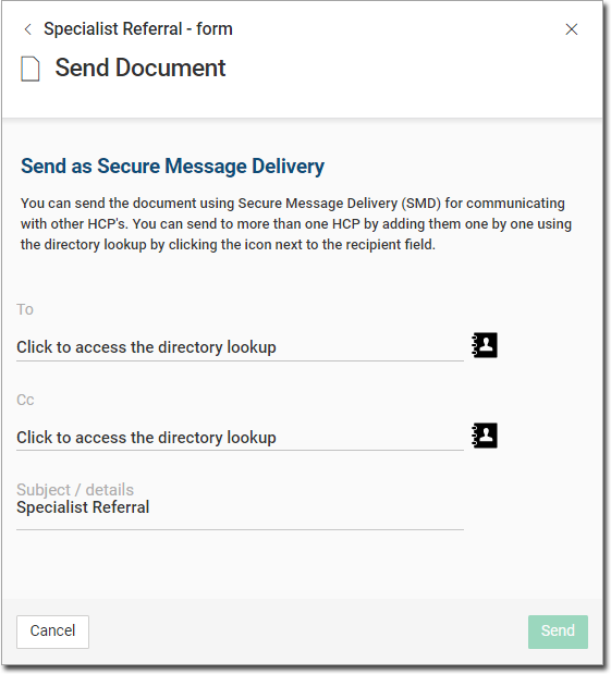 Send Document - Window displays