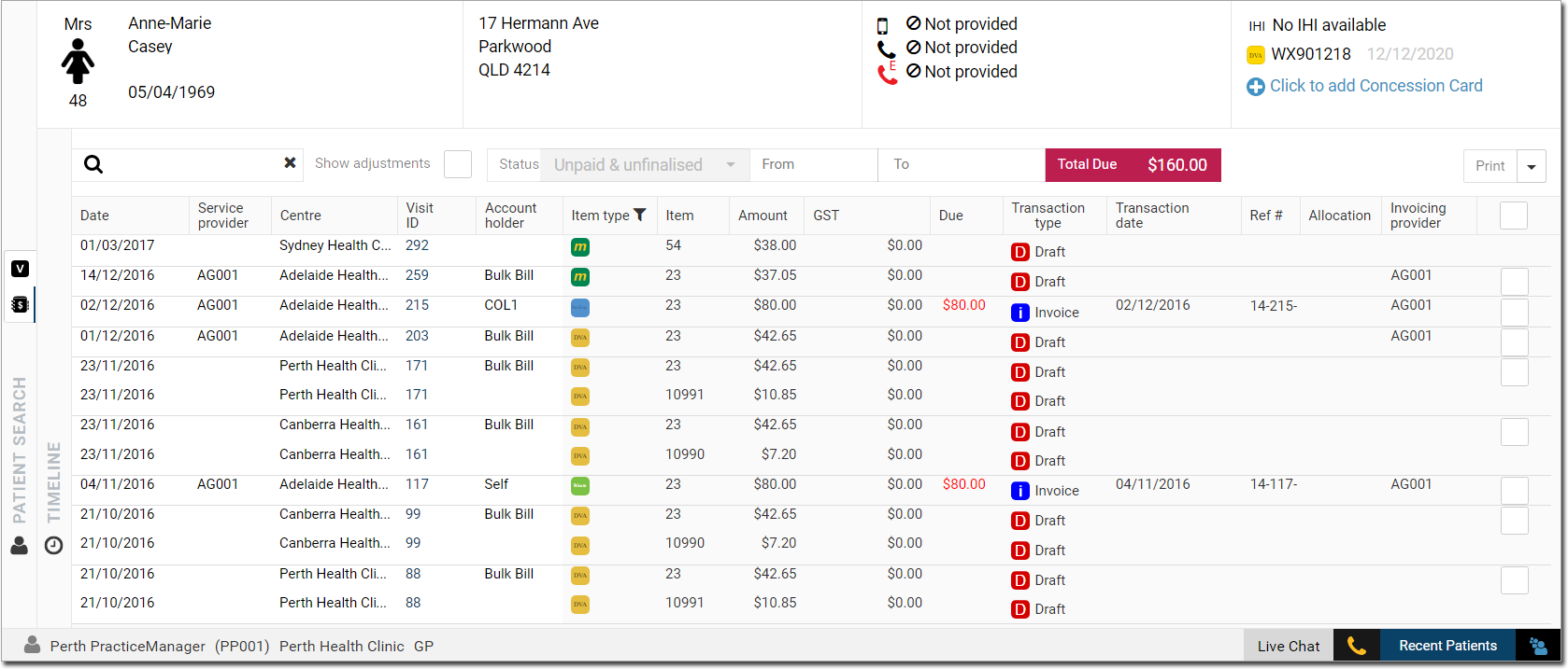 Transaction History List