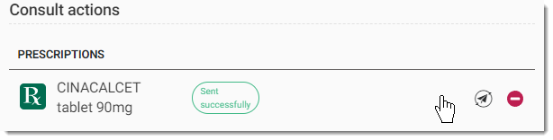 Example successful ePrescription in the Actions list with Resend option