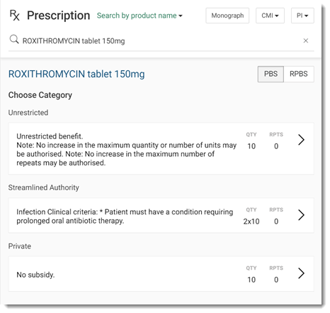 Example medication with PBS selected